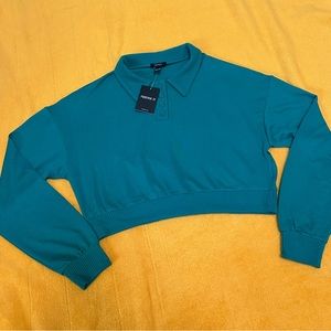 FOREVER 21 Teal Sweater-knit collared crop top NWT